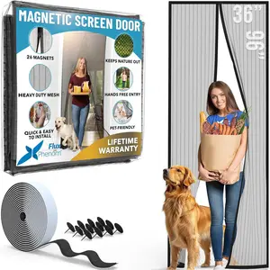 Magnetic screen door 36 x 96 easy install screen door mesh for french sliding and retractable doors handsfree selfsealing closure pet kid friendly