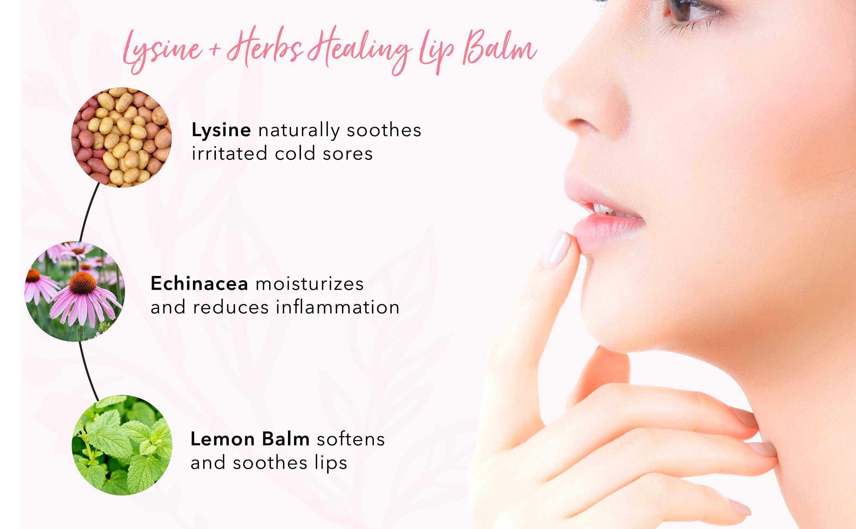 100% PURE Vegan Lysine + Herbs Healing Lip Balm with Coconut for Soothing and Hydrating - Skincare