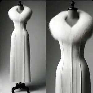 custom made elegant white dress with a fur topper Women