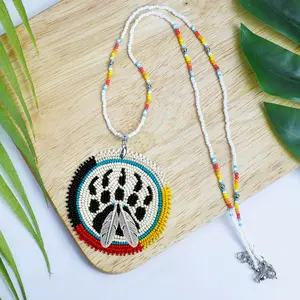 Bear Paw Handmade Beaded Wire Necklace Pendant Unisex With Native American Style
