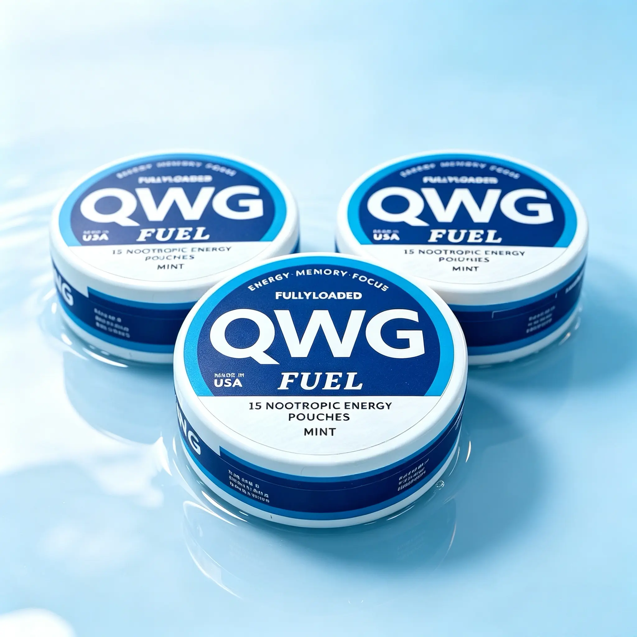 3PCS QWG  Mint flavor Fuel Nootropic Mint Energy Pouches byQWG - Energy, Focus, Memory - Sugar Free SportBeverage