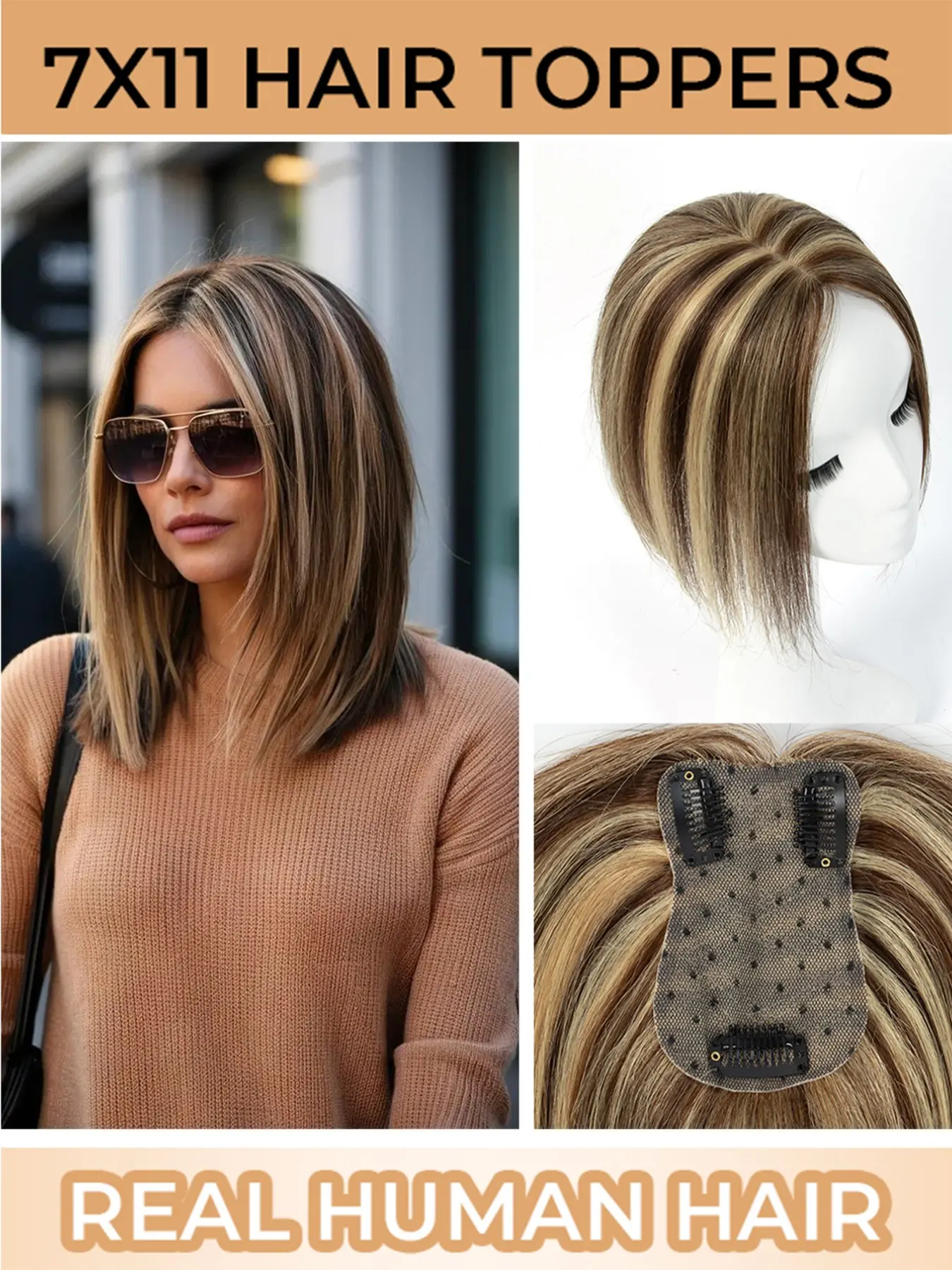 7*11 Human Hair Toppers Breathable Lace Hair Pure Human Hair, Human Hair Silky Women's Wig Piece Black/Brown/Blonde Straight Hair Weaving Hair Loss Hair Volume Thickening Top Small Area Suitable Real Hair Wigs Natural Daily Wig