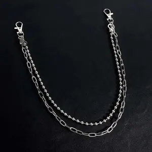 New Trendy Silver Color Beaded Double Layered Pants Chain for Men Women Punk Punk Hip Hop Metal Jeans Chain Body Jewelry Gifts