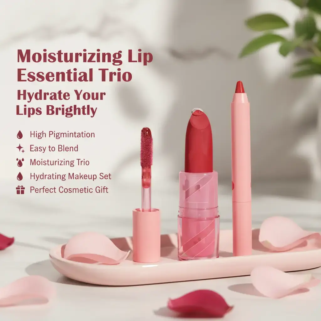 Kevin and Coco Cosmetics Sour Candy Lip Essentials Trio Set - Bold, Squalane Rich Lipstick, Lip Liner, Gloss, High Pigmentation, Easy to Blend, Hydrating for All Skin Types, Ideal Cosmetic Gift