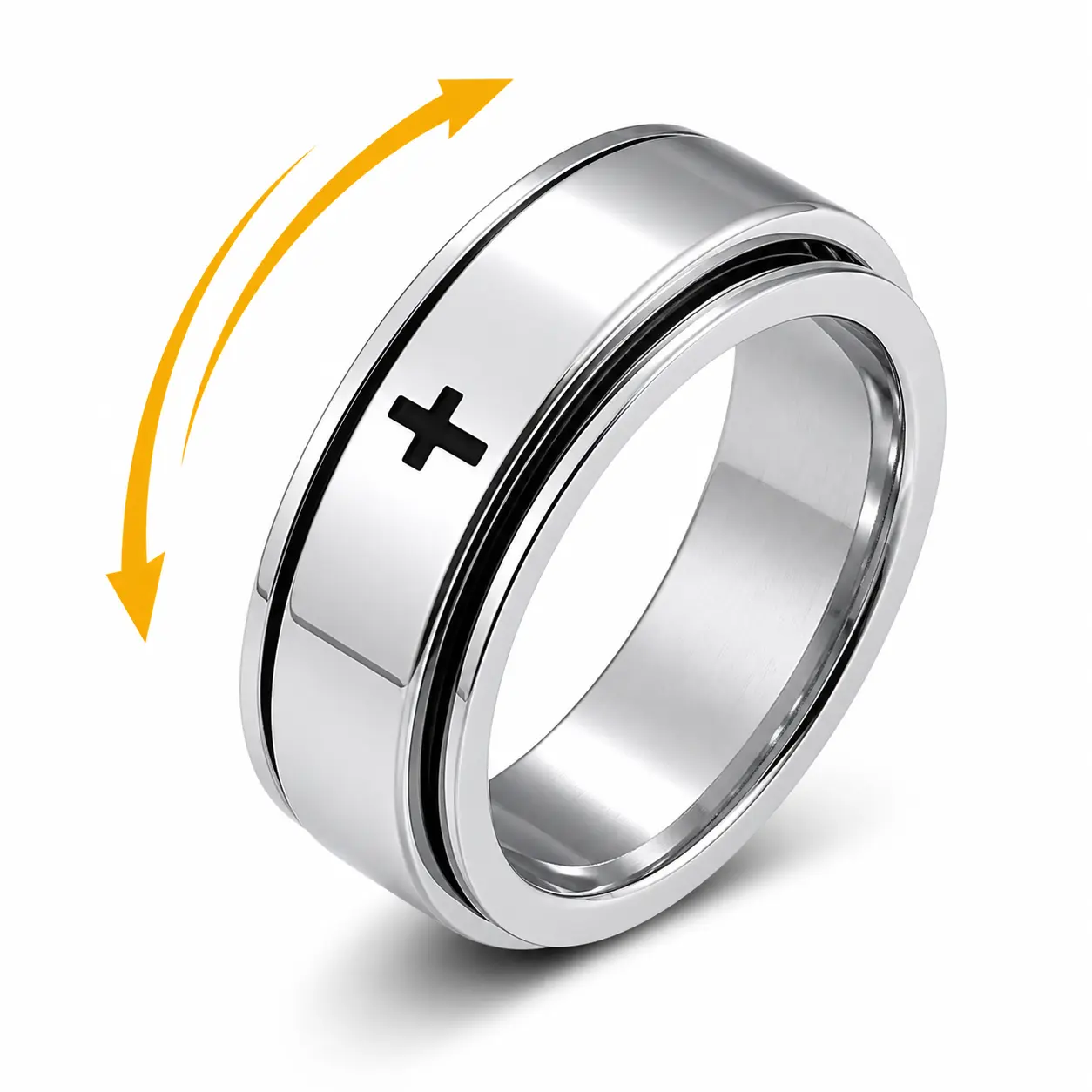 Cross Spinner Ring For Men Women, Rotating Titanium Steel Fidget Band Ring, Anxiety Stress Relief Couple Matching Jewelry Gift