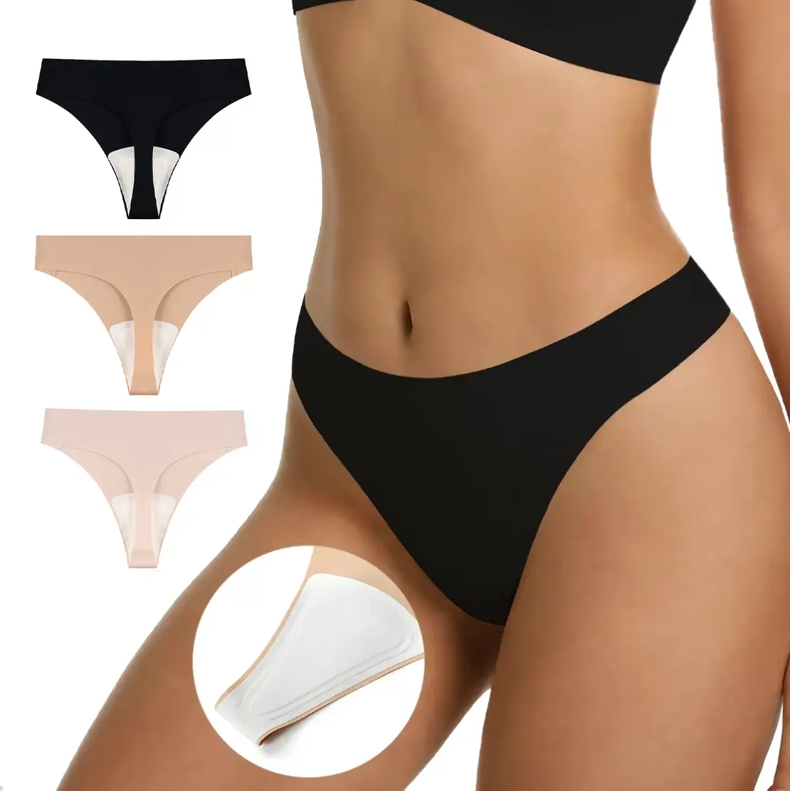 Women's 3pcs Seamless G-String Thong Panties - Basic Lady Lingerie Underwear, Solid Color Low Waist Soft Intimates with Minimalist Camel Toe Cover, Machine Washable, Everyday Wear Panties