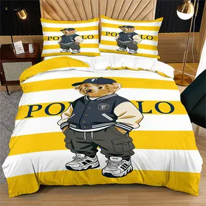 Bear print pattern soft and durable bedding duvet cover set, including 1 duvet cover and 1 or 2 pillowcases, without a core or pillow, suitable for adult gifts, modern style fashionable bedroom bed decoration Complete Set Bedding Solutions