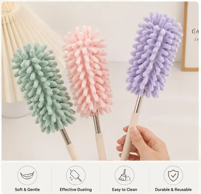 MM2 Model Car Dust Duster with Telescoping Rod & Microfiber Head - Interior Cleaning Brush Tool, Soft-Bristled Ash Removal Mop for Cars
