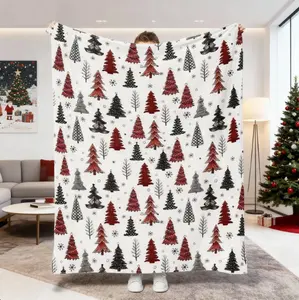 Christmas Flannel Blanket Throw with Festive Tree Design Buffalo Plaid Dots Soft Fuzzy Plush Cozy Fleece Warm for Couch Sofa Bed Lounging Ideal Gifts for Kids  warm nap blanket