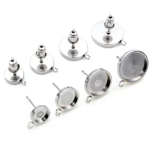 10pcs 6 8 10 12mm Thicken Stainless Steel Earring Studs,Earrings Blank Base,Fit 6 8 10 12mm Glass Cabochons Jewelry Accessories
