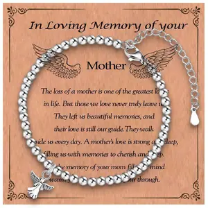 In Memory Bracelet - Adjustable Silver Bead Bracelet with Angel Wing Charm, Thoughtful Sympathy & Remembrance Gift