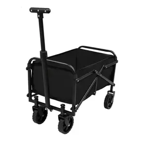 Folding Utility Wagon, Metal Frame, Adjustable Handle, Heavy Duty Collapsible Grocery Cart