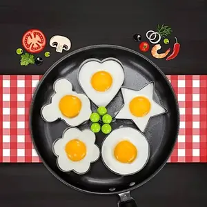 5pcs Non-Stick Stainless Steel Egg Mould Set - Heart and Rice Ball Designs to Elevate Your Breakfast Game