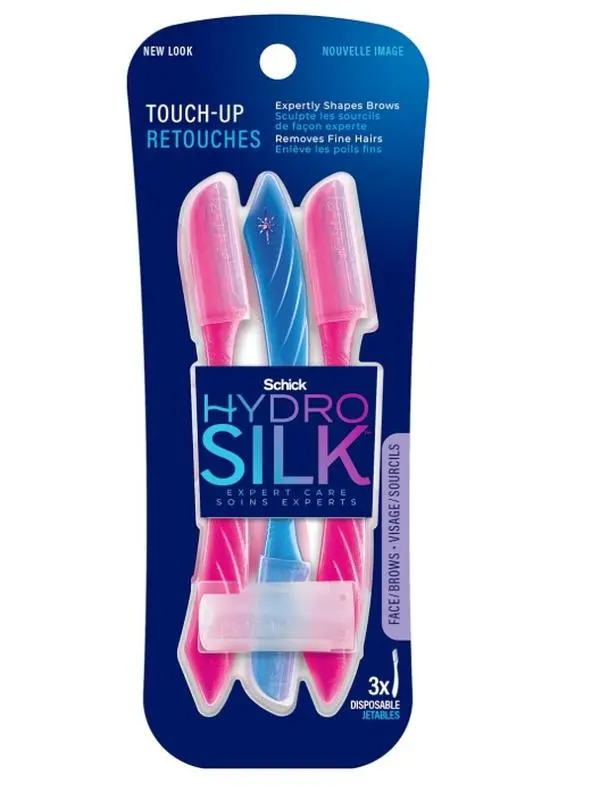 Schick Hydro Silk Touch-Up Dermaplaning Razor for Women – Face & Eyebrow Precision Hair Remover, Peach Fuzz & Brow Shaping Tool, 3-Count