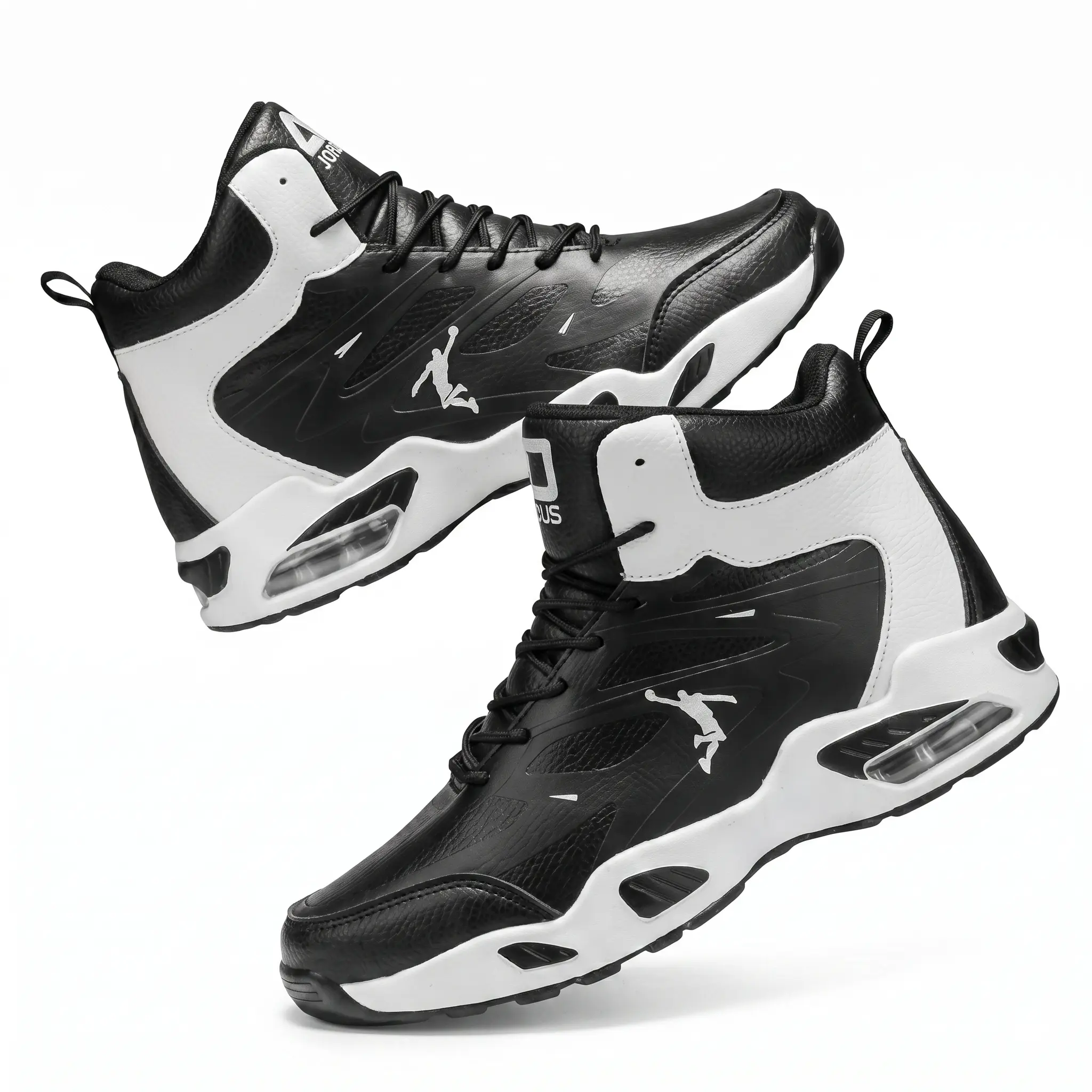 Men's High-Top Basketball Shoes in PU Leather, Sporty Chic Lace Up Sneakers with Air Cushion Ankle Support for Gym Training, Men’s Shoes, Synthetic, Gym/Outdoor, Secure Laces, Breathable Mesh, Ankle Protection