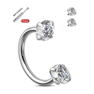 Oufer 20G Horseshoe CZ Nostril Nose Hoop Cartilage Lobe Piercing Ring 316L Stainless Steel Unisex Body Jewelry with Free Ball Crabber