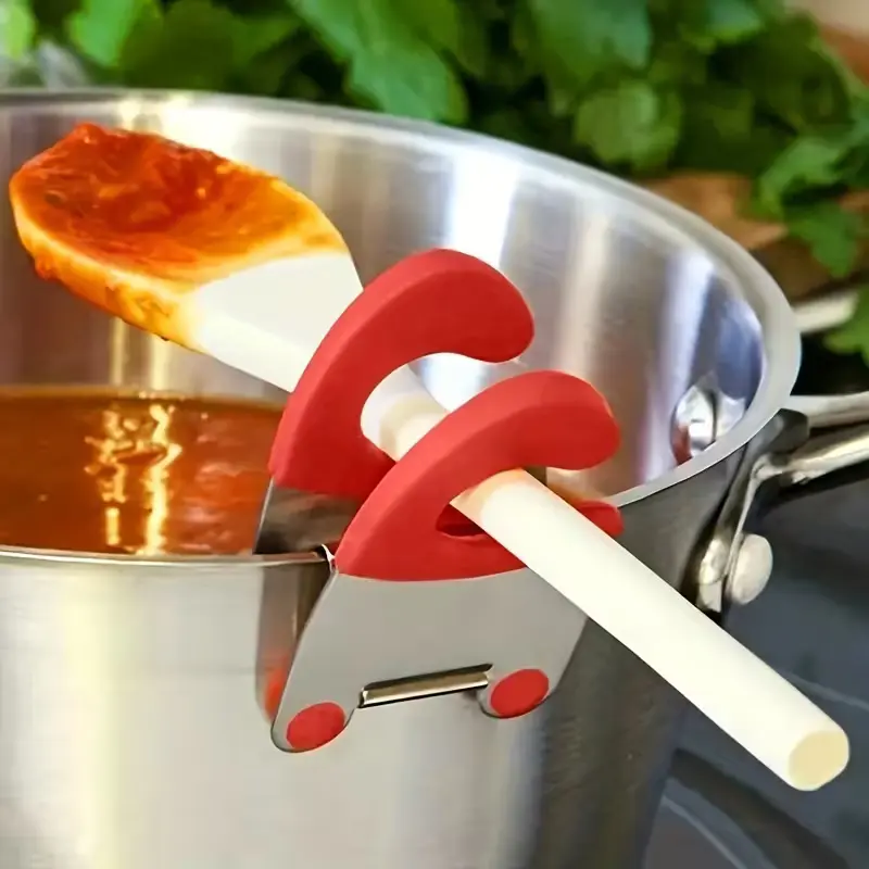 Stainless Steel Pot Edge Spoon Holder with Heat-Resistant Clip - Multi-functional Kitchen Utensil Organizer, Durable and Easy-to-Clean Design, Suitable for Pots, Pans, and Cooking Essentials, Kitchen Utensil Rack