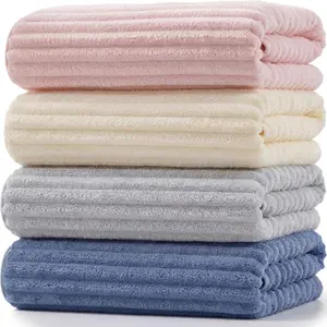 4 Pcs Extra Large Bath Towel Set 27.56x55.11'' Oversized Bath Sheet for Adult Microfiber Quick Dry Fluffy Absorbent Blanket with Hanging Loop for Pool Gym Body Shower(Pink, Beige, Gray, Blue)