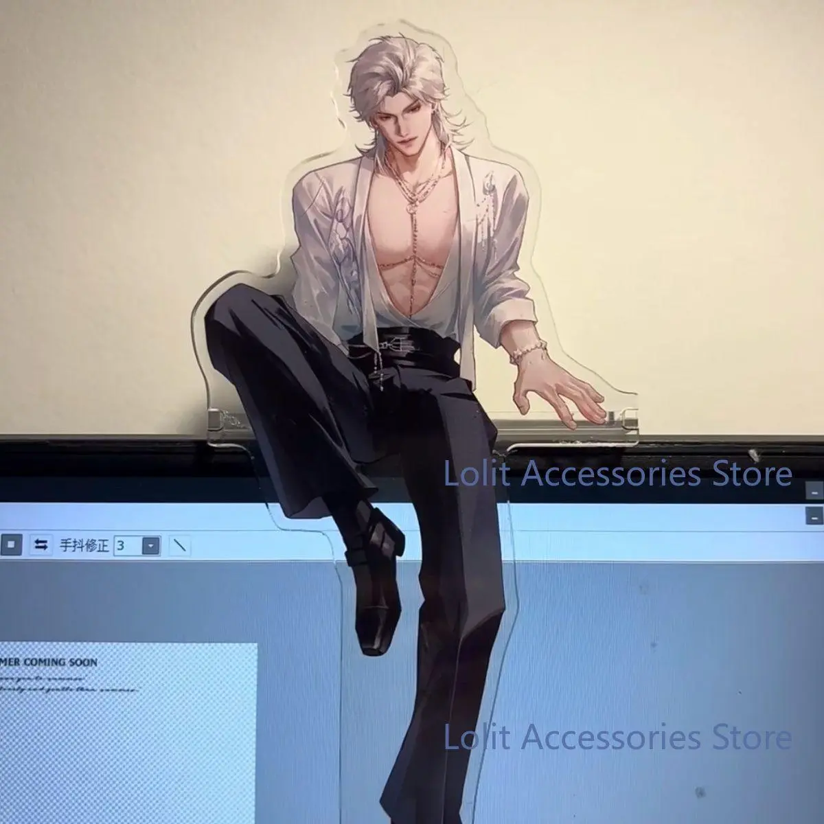 Anime Love and Deepspace Sylus Sitting Posture Acrylic Stand Model Figures Desk Display Cosplay Standing Exhibit Birthday Gift