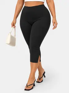 Sculpt Touch Women's High Waisted Cropped Leggings Side Split Stretch Capris Tummy Control Workout Pants
