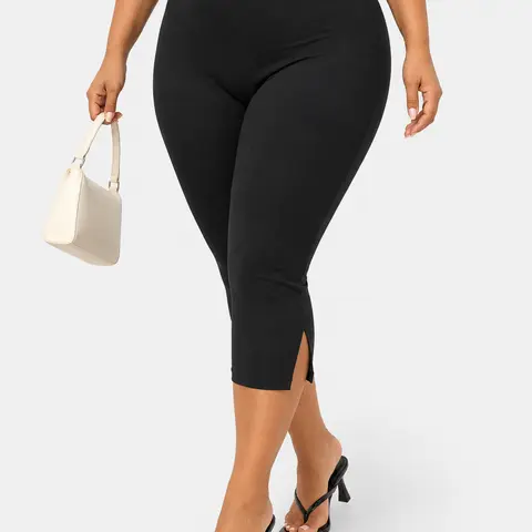 Sculpt Touch Women's High Waisted Cropped Leggings Side Split Stretch Capris Tummy Control Workout Pants