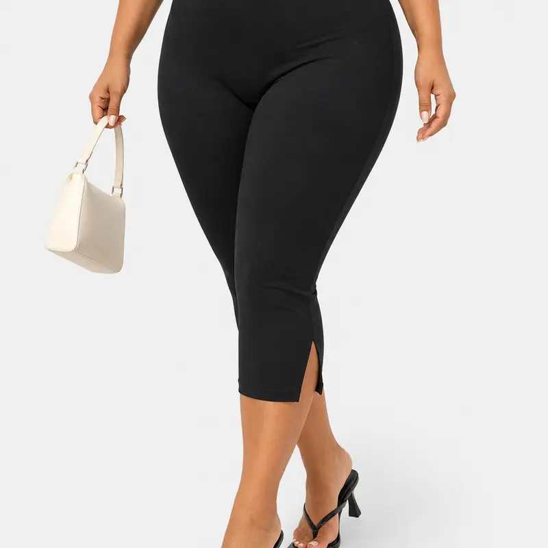 Sculpt Touch Women's High Waisted Cropped Leggings Side Split Stretch Capris Tummy Control Workout Pants