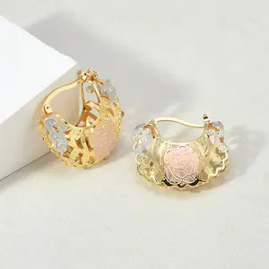 Hollow Rosette Earrings with Gold Contrast Hoops Does not apply