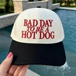 "Bad Day to Be a Hot Dog" Funny Embroidered Baseball Cap - 4th of July Patriotic USA Snapback, Summer BBQ Meme Adjustable Unisex Trucker Hat, Casual Red White Blue Gift for Men  Women