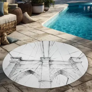 360 Stand 5x5 ft. Gray Round Brooklyn Bridge Sketch Area Rug - Contemporary Rugs, Printed Face, Weatherproof Durable Mat, Patio Balcony Home Furnishings (C1COAR55CJ2NZ8), Home Decor Rug, Modern Floor Rug