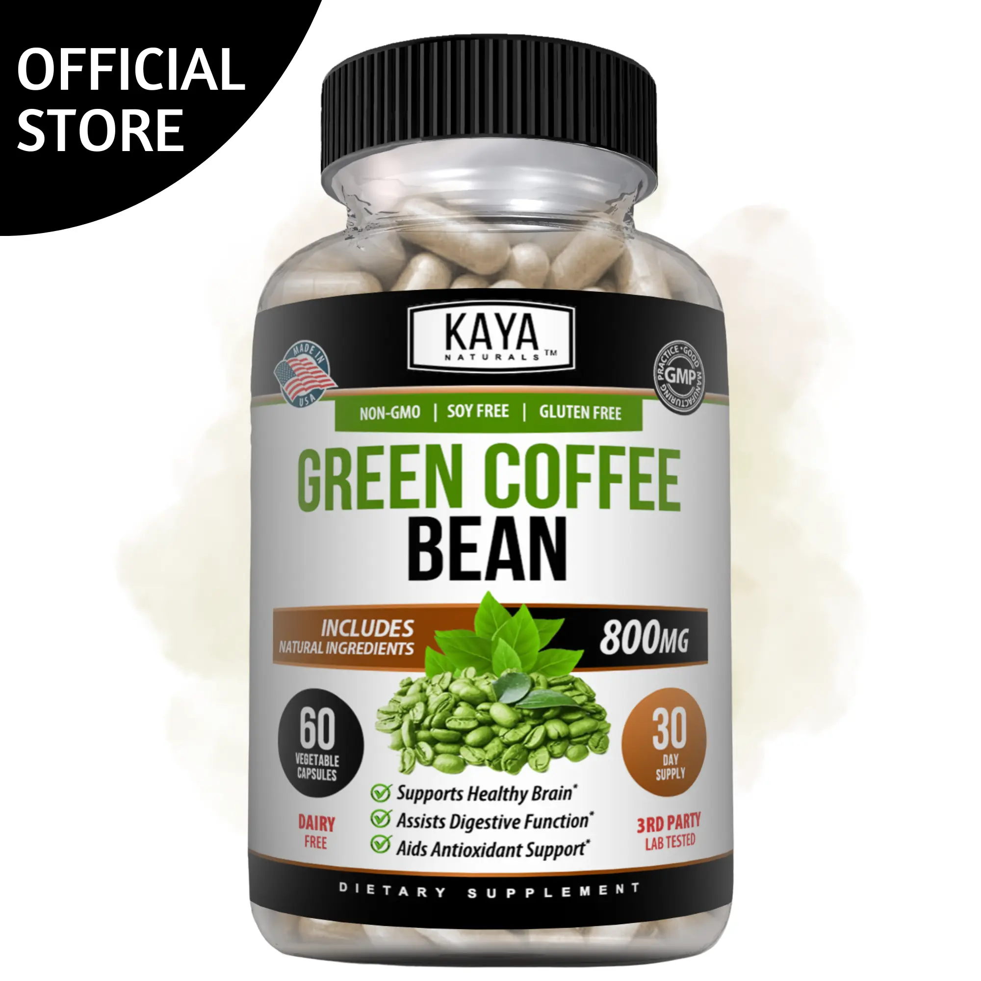 Kaya Naturals Green Coffee Bean Extract – Rich in Antioxidants – Supports Healthy Brain - 60 Capsules - Dietary Supplement