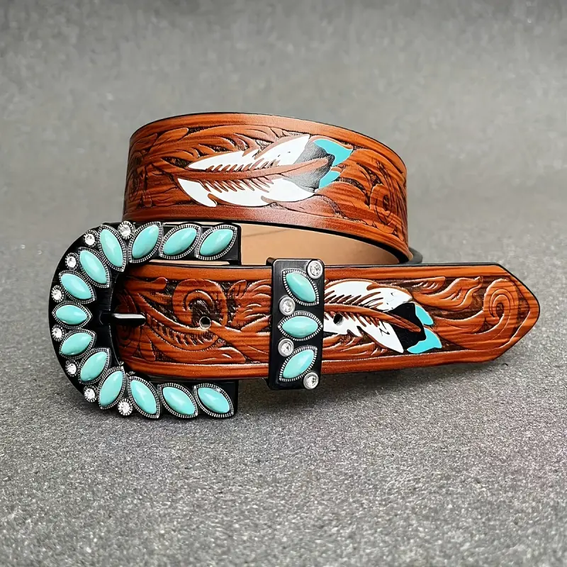 Vintage Western Cowgirl Belt with Turquoise Buckle for Women Amazon.com: Utaly Vintage Cowgirl-Western-Leather-Belts for  main image 4