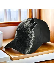 Adjustable Lightweight Baseball Cap, Adjustable Snapback Cap, Wolf Pattern Outdoor Sports Hat, Outdoor Hiking Hat, Durable Trendy Casual Wear, All Seasons Fitted Design
