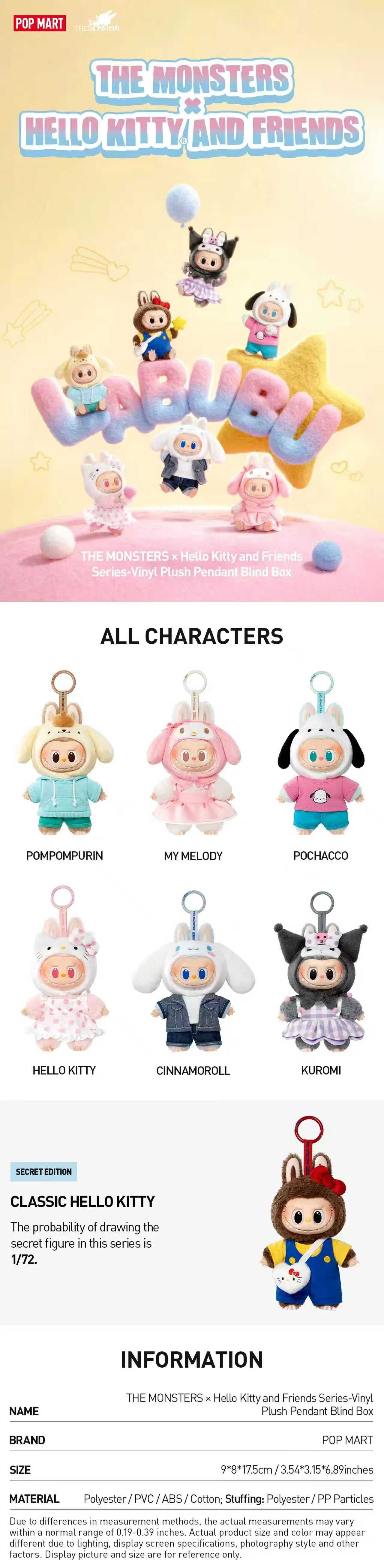 LABUBU THE MONSTERS x Hello Kitty and Friends Series Vinyl Plush Pendant Blind Box