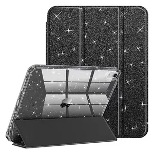 Compatible with iPad Case, Glitter Cover with Sparkly Clear Back, Pencil Holder, for Kids Girls Computer Tablet Casing Protection Protective Gifts for children