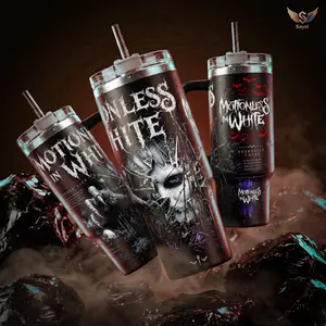 Motionless In White Eternally Yours Another Life 40oz Vacuum Insulated Tumbler Stainless Steel With Handle Straw Keeps Drinks Hot 12H Cold Symphonic Metal Band Merch