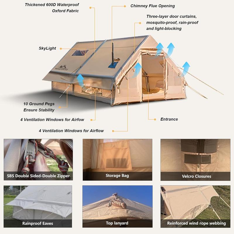 SENLEETO 8-10 Person Instant Cabin Tent - 129 Sq Ft 4-Season Family Tent, 5-Min Setup with Stove Jack Port & Skylight, Waterproof for Camping