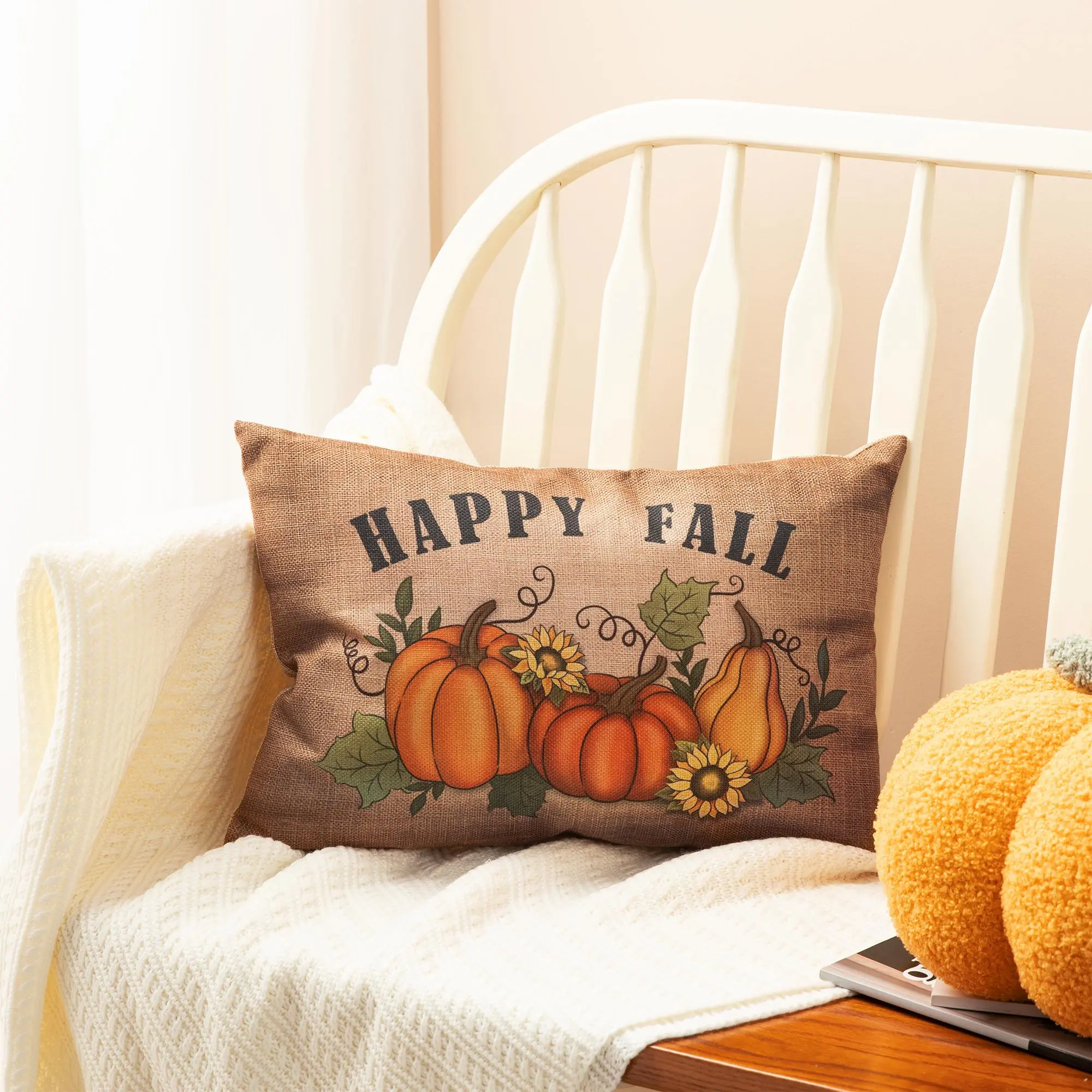 Glitzhome 18"L Faux Burlap Fall Pumpkin Pillow