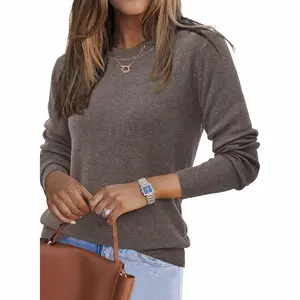 Women Spring Fashion Wool Blend Sweater 2025 Long Sleeve Crew Neck Business Casual Pullover Tops Trendy Outfits