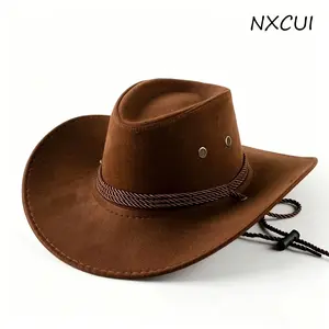 NXCUI Suede Western Cowboy Hat with Braided Band & Chin Strap, Unisex Wide Brim Sun Hat artist