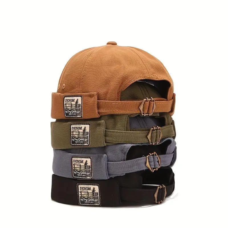 4-Piece Brimless Sailor Cap, Unisex Solid Cotton Retro Docker Hat, Adjustable, Reversible & Foldable for Daily Casual Wear