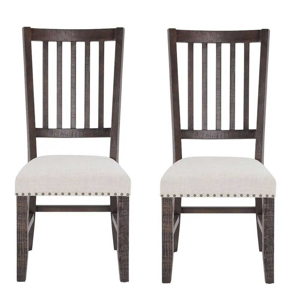 Willow Creek Distressed Solid Wood Side Chairs (Set of 2) - Cream Fabric, Nailhead Trim, Upholstered Slatback, Country Style Home Dining Old-Style Furniture, Assembly Required, Rustic Indoor Chair