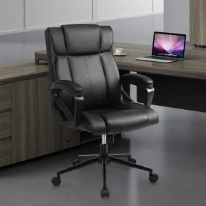 【New Year Gift】ERMNOIS Modern Executive Office Chair with Thicken Armrest, Ergonomic Home Office Desk Chair with Lumbar Support, Upholstered Leather Mid-Back Computer Gaming Chair for Home/Office