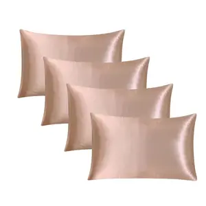 4-Piece Satin Pillowcase Set, Silky Satin Bedding, Soft Breathable Polyester Silk-Like Solid Color, Christmas Gift Set, Home Decor Accessories