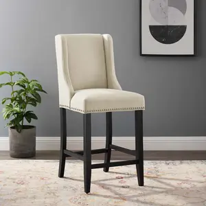 Modway Baron Upholstered Fabric Counter Stool in Beige