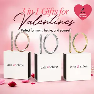 Cate & Chloe Bianca 3-in-1 Valentine's Hoop Earring Set – 18k White/Yellow/Rose Gold Plated Hoops with 34 Simulated Diamond Crystals – Hypoallergenic, Lead & Nickel Free – Festive Gift-Ready Jewelry for Women in Premium Gift Box