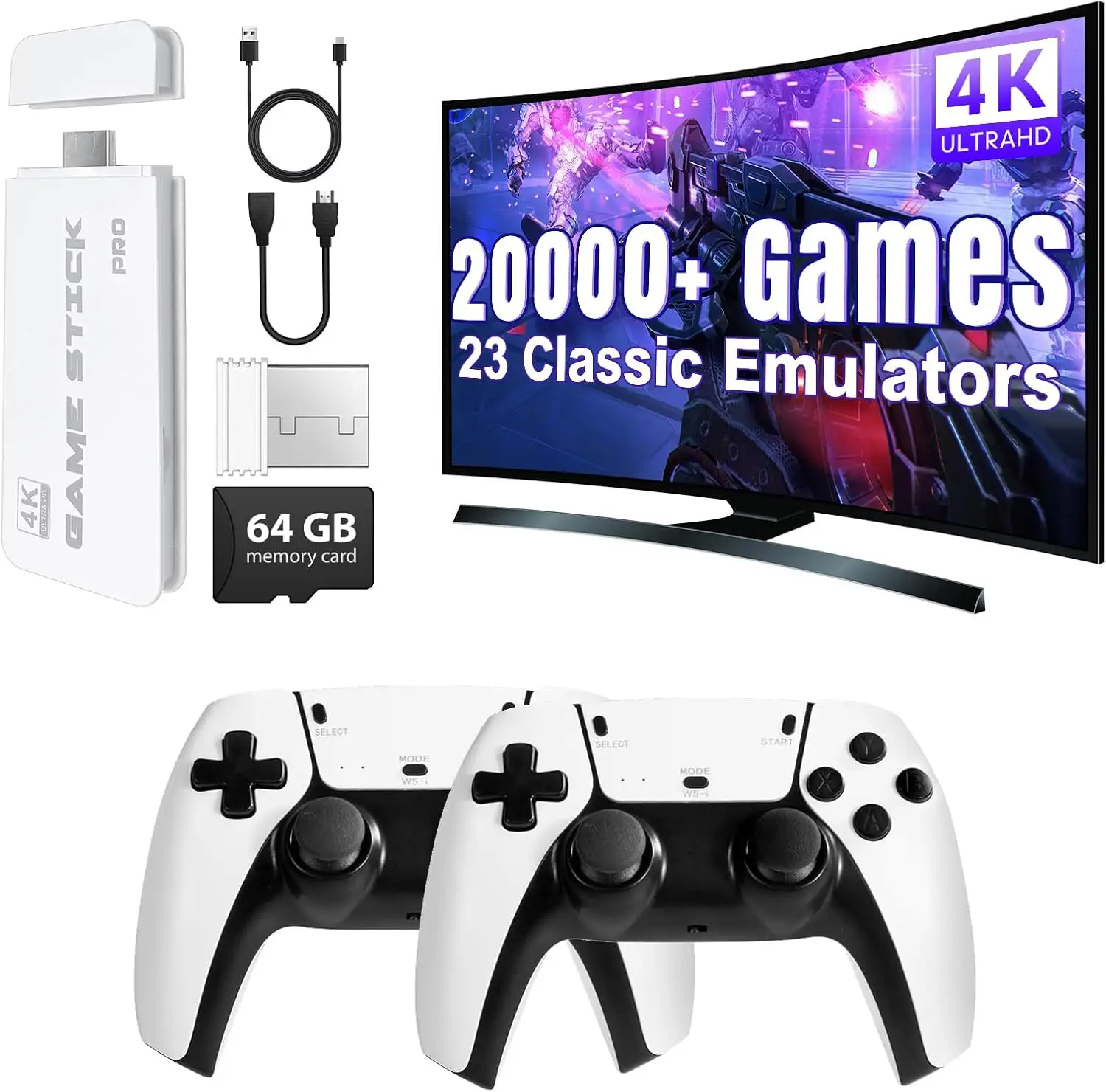 20000+ Games Wireless Retro Game Stick, Vintage Game Stick HD Output System, 2.4G Wireless Controllers, 128GB TF Card for All Ages - Console