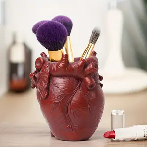 Gothic Anatomical Heart Pen / Pencil / Makeup Brush Holder - Novelty Desktop Organizer for Home & Office - Resin Statue Sculpture for Desk & Bookshelf Decor - Creative Birthday, Easter, Halloween & Christmas Gift Idea for Horror Lovers, Doctors & Nurses