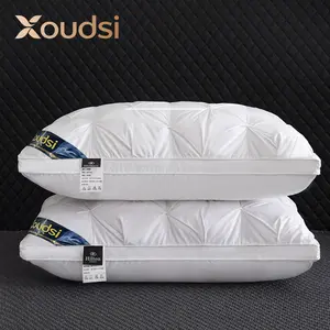 Premium Goose Feather Dowwn Pillow，5-star hotel luxury style gultra-soft and fluffy，pure cotton fabric and white goose down filling pillow core usable in all season