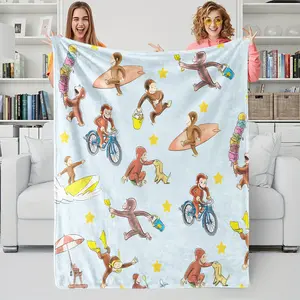 Curious George Monkey Lightweight Flannel Blanket, Machine Washable Blanket, Fun Cartoon Patterns, Soft and Skin-Friendly, Cozy Throw for Naps at Home, Soft Comfy Blanket