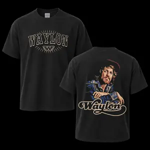 Waylon Jennings Retro Country Music Outlaw T-Shirt Gildan 5000 Heavy Cotton Tee Vintage Style Front and Back Print Graphic Shirt Perfect Gift for Country Fans and Music Lovers